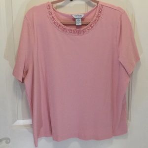 KORET Pink Short Sleeve Top with Crochet Collar